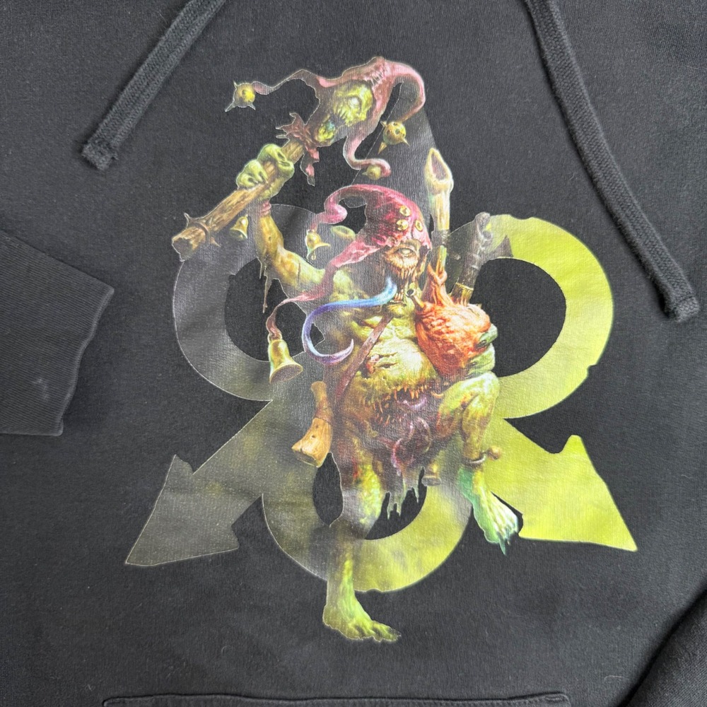 Warhammer Nurgle Sloppity Bilepiper Black Graphic Hoodie Mens XL Games Workshop - Picture 3 of 9